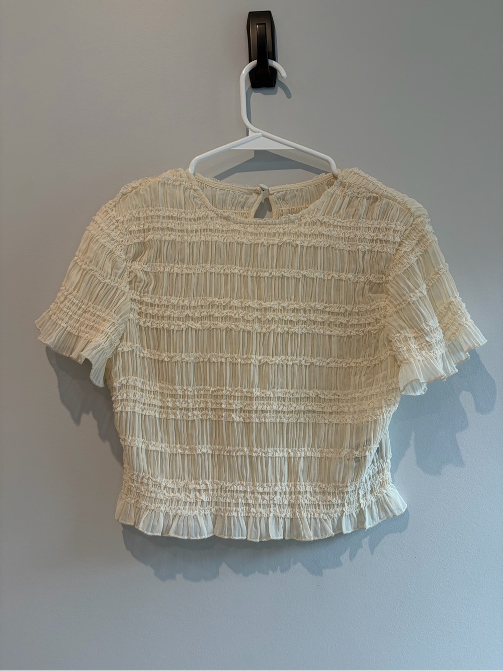 Cider Cream Smocked Short-Sleeve Crop Top